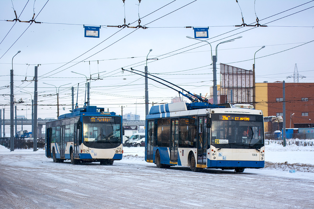 Санкт-Петербург, ВМЗ-5298.01 «Авангард» № 1818; Санкт-Петербург, Тролза-5265.00 «Мегаполис» № 1313