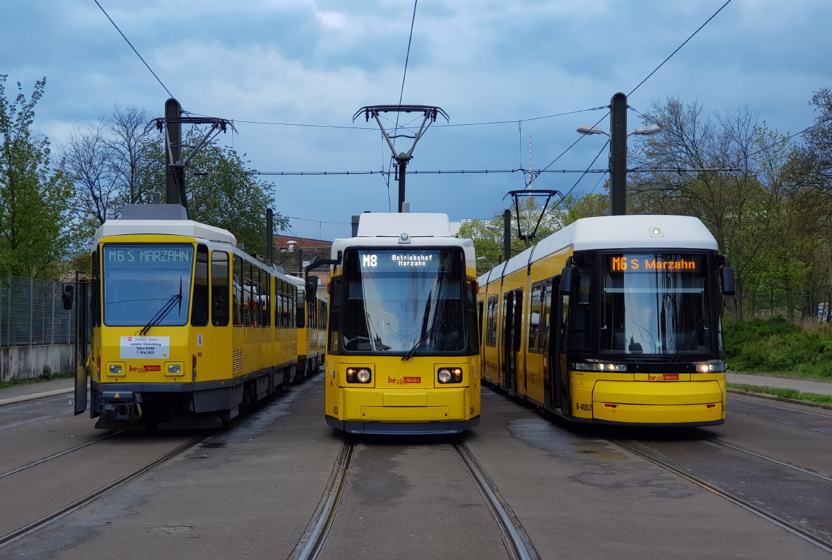 Берлин, Tatra KT4DM № 6100; Берлин, BVG GTNO № 1228; Берлин, Bombardier Flexity Berlin (GT6-08ZR/F6Z) № 4007; Берлин — Последние дни работы вагонов Tatra в Берлине
