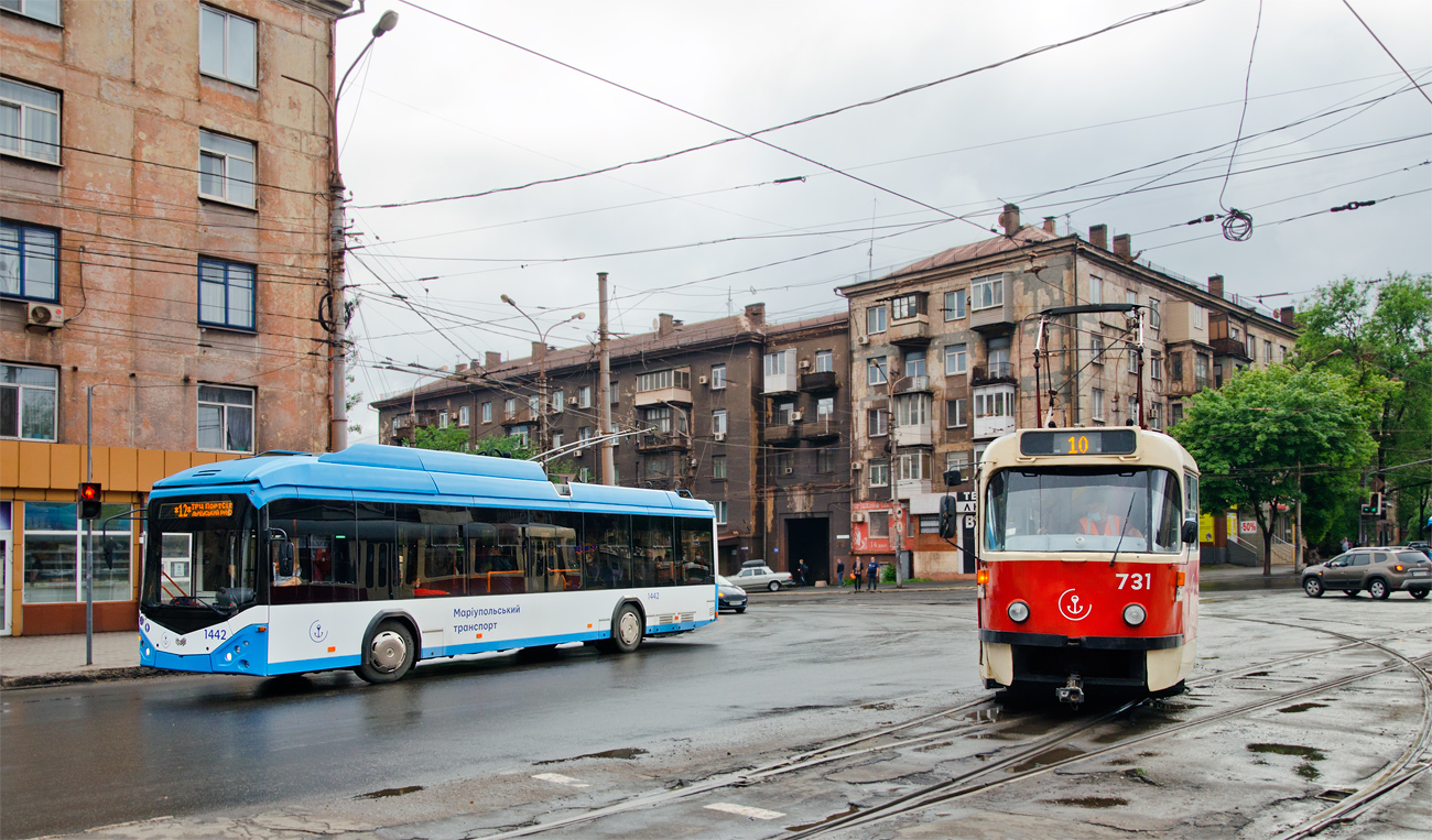 Мариуполь, АКСМ 321 (БКМ-Україна) № 1442; Мариуполь, Tatra T3A № 731