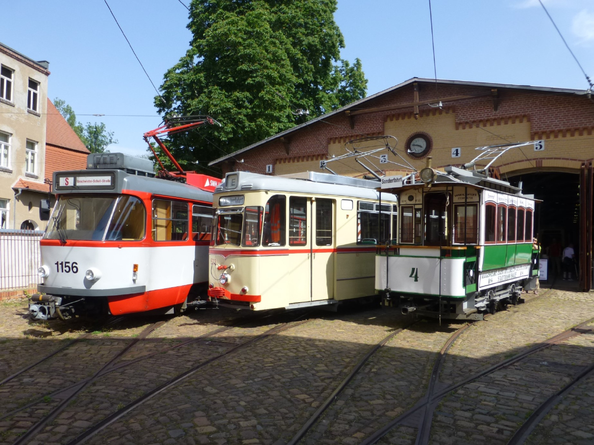 Галле, Tatra T4DC № 1156; Галле, Gotha T57 № 523; Галле, Двухосный моторный Herbrand/AEG № 4