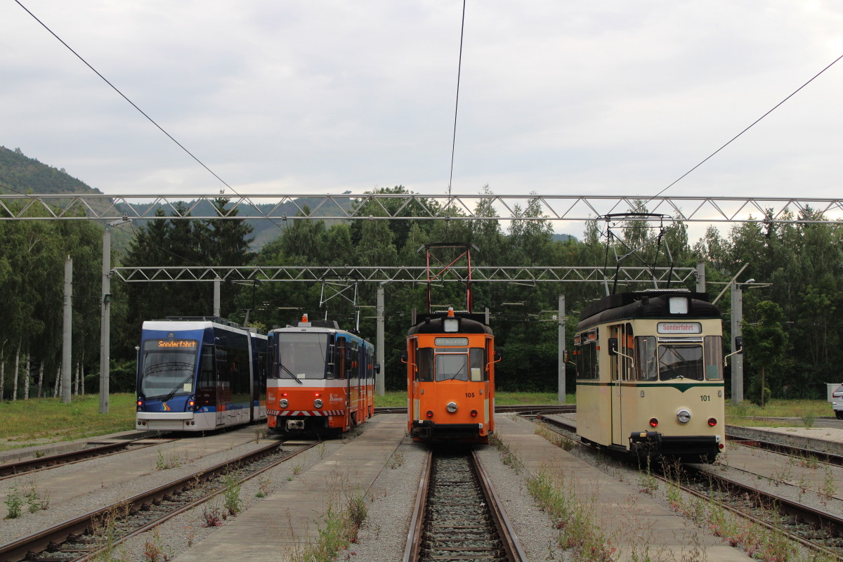 Йена, Gotha T57 № 101; Йена, Gotha T57 № 105; Йена, Tatra KT4D-Z № 490; Йена, Solaris Tramino S109j № 704