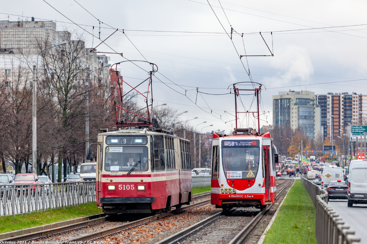 Санкт-Петербург, ЛВС-86К № 5105; Санкт-Петербург, 71-134А (ЛМ-99АВН) № 0552