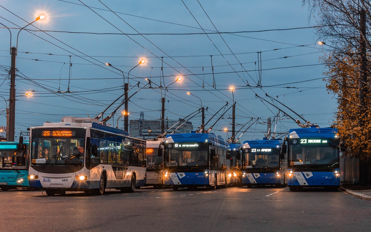 Sankt Petersburg, VMZ-5298.01 “Avangard” Nr. 6831; Sankt Petersburg, Trolza-5265.08 “Megapolis” Nr. 6024; Sankt Petersburg, Trolza-5265.08 “Megapolis” Nr. 6029