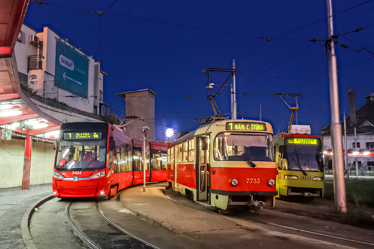 Братислава, Tatra T3M № 7733; Братислава, Škoda 29T ForCity Plus № 7424