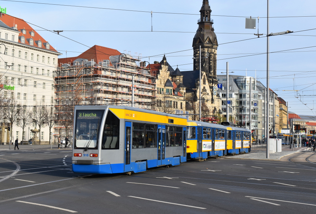 Лейпциг, Bombardier NB4 № 918; Лейпциг, Tatra T4D-M2 № 2060; Лейпциг, Tatra T4D-M1 № 2107