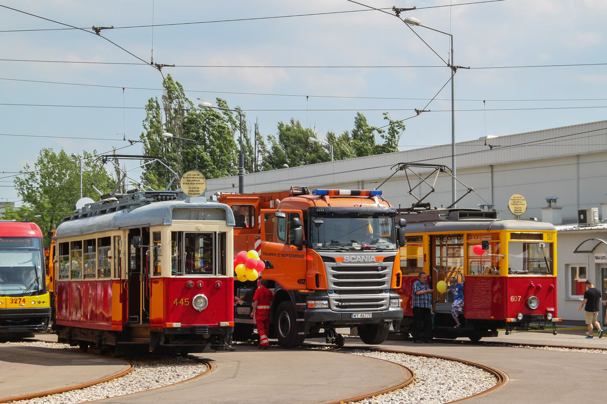 Варшава, WIwK/GFW K № 445; Варшава, Konstal N № 607; Варшава — 50 лет депо Жолибож и 105 лет трамваям — 18.05.2013