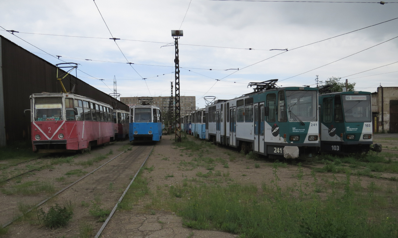 Темиртау, 71-605 (КТМ-5М3) № 2; Темиртау, 71-605 (КТМ-5М3) № 59; Темиртау, Tatra KT4DM № 241; Темиртау, Tatra KT4DM № 103; Темиртау — Трамвайный парк