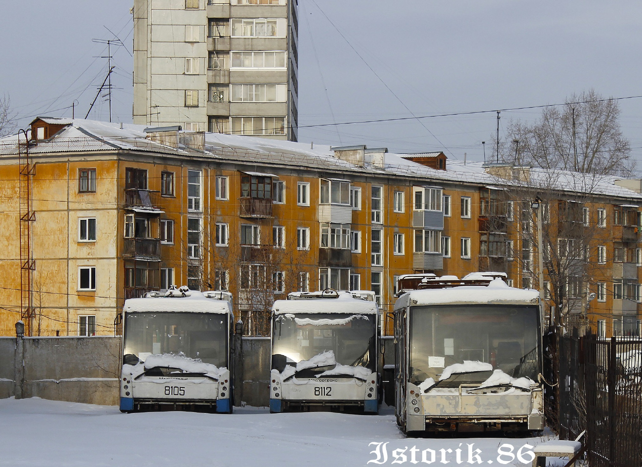 Krasnojarskas, Trolza-5265.00 “Megapolis” nr. (8112); Krasnojarskas, Trolza-5265.00 “Megapolis” nr. (8105); Krasnojarskas, Trolza-5265.00 “Megapolis” nr. (8118); Krasnojarskas — Miscellaneous photos