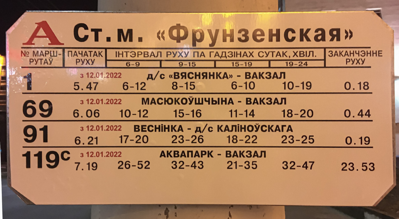 Минск — Остановочные таблички