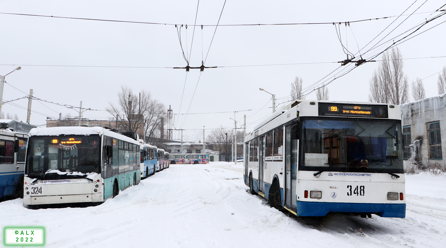 Воронеж, Тролза-5265.00 «Мегаполис» № 324; Воронеж, Тролза-5275.03 «Оптима» № 348; Воронеж — Троллейбусное депо № 1