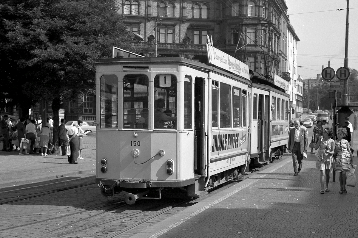 Майнц, Двухосный прицепной вагон № 150; Майнц — Старые фотографии — трамвай