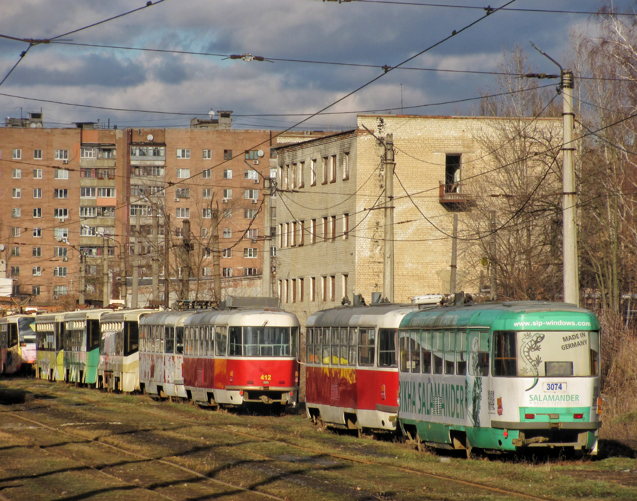 Харьков, Tatra T3SU № 3074; Харьков, T3-ВПСт № 3069; Харьков, Tatra T3M № 412; Харьков, Tatra T3A № 3001; Харьков, 71-619КТ № 3110; Харьков, 71-619КТ № 3105; Харьков, 71-619КТ № 3107