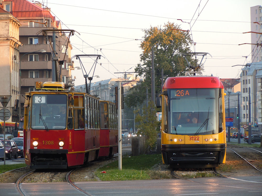 Варшава, Konstal 105Na № 1308; Варшава, PESA Swing 120Na № 3122