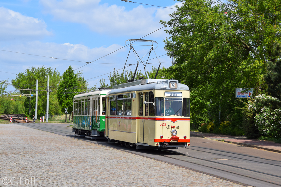 Галле, Gotha T57 № 523; Галле, Четырёхосный прицепной Lindner № 193