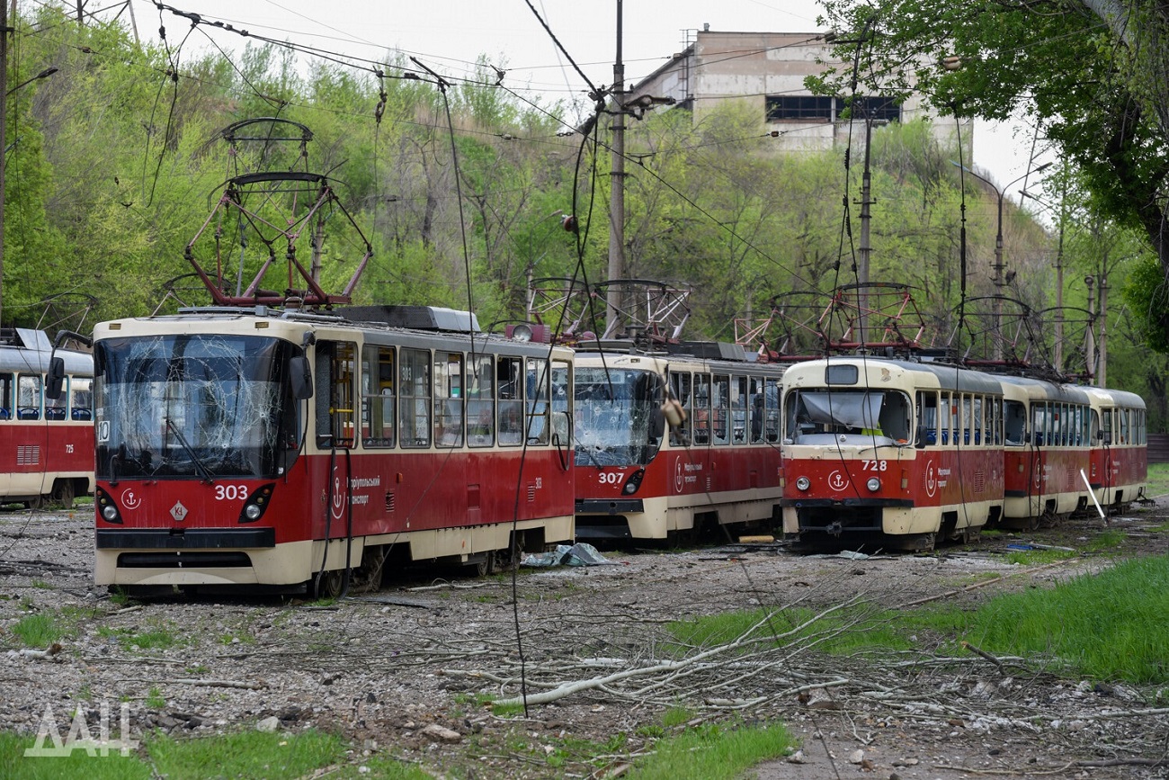 Мариуполь, К1 № 303; Мариуполь, Tatra T3A № 728; Мариуполь — Последствия боевых действий 24.02.2022—20.05.2022