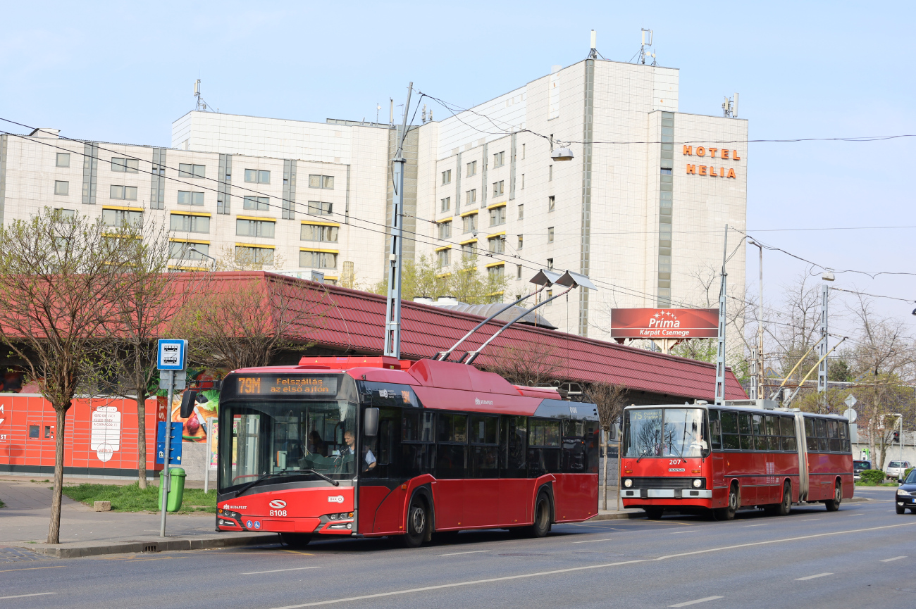 Будапешт, Solaris Trollino IV 12 Škoda № 8108; Будапешт, Ikarus 280.94 № 207