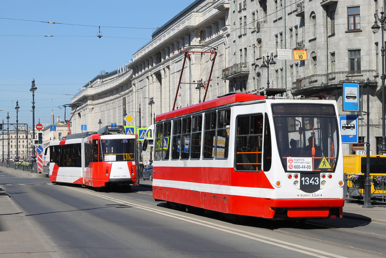 Санкт-Петербург, 71-152 (ЛВС-2005) № 1105; Санкт-Петербург, 71-134А (ЛМ-99АВН) № 1343