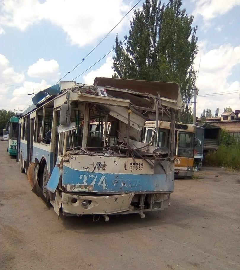 Altschewsk, ZiU-682G-016.02 Nr. 374; Altschewsk — Consequences of a rocket shelling on a trolleybus depot 16.07.2022
