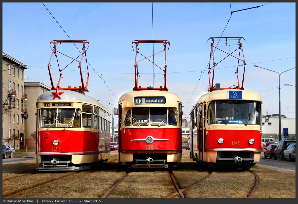 Plzeň, Tatra T1 č. 121; Plzeň, Tatra T2R č. 133; Plzeň, Tatra T3 č. 192 Plzeň, Tatra T1 č. 121; Plzeň, Tatra T2R č. 133; Plzeň, Tatra T3 č. 192