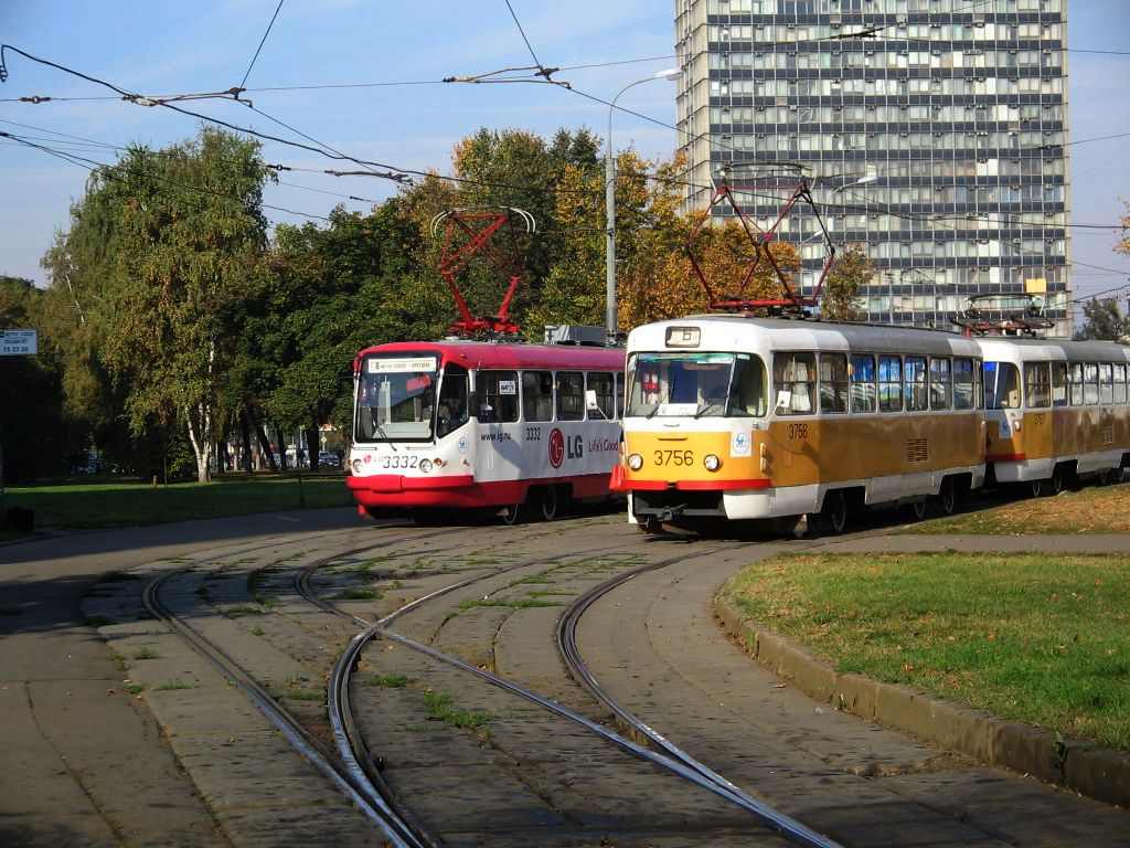 Maskva, TMRP-2 nr. 3332; Maskva, Tatra T3SU nr. 3756