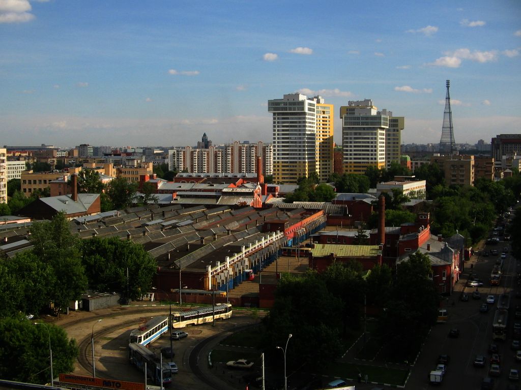 Москва — Виды с высоты; Москва — Конечные станции и кольца; Москва — Трамвайные депо: [1] имени П. Л. Апакова; Москва — Трамвайные линии: ЦАО