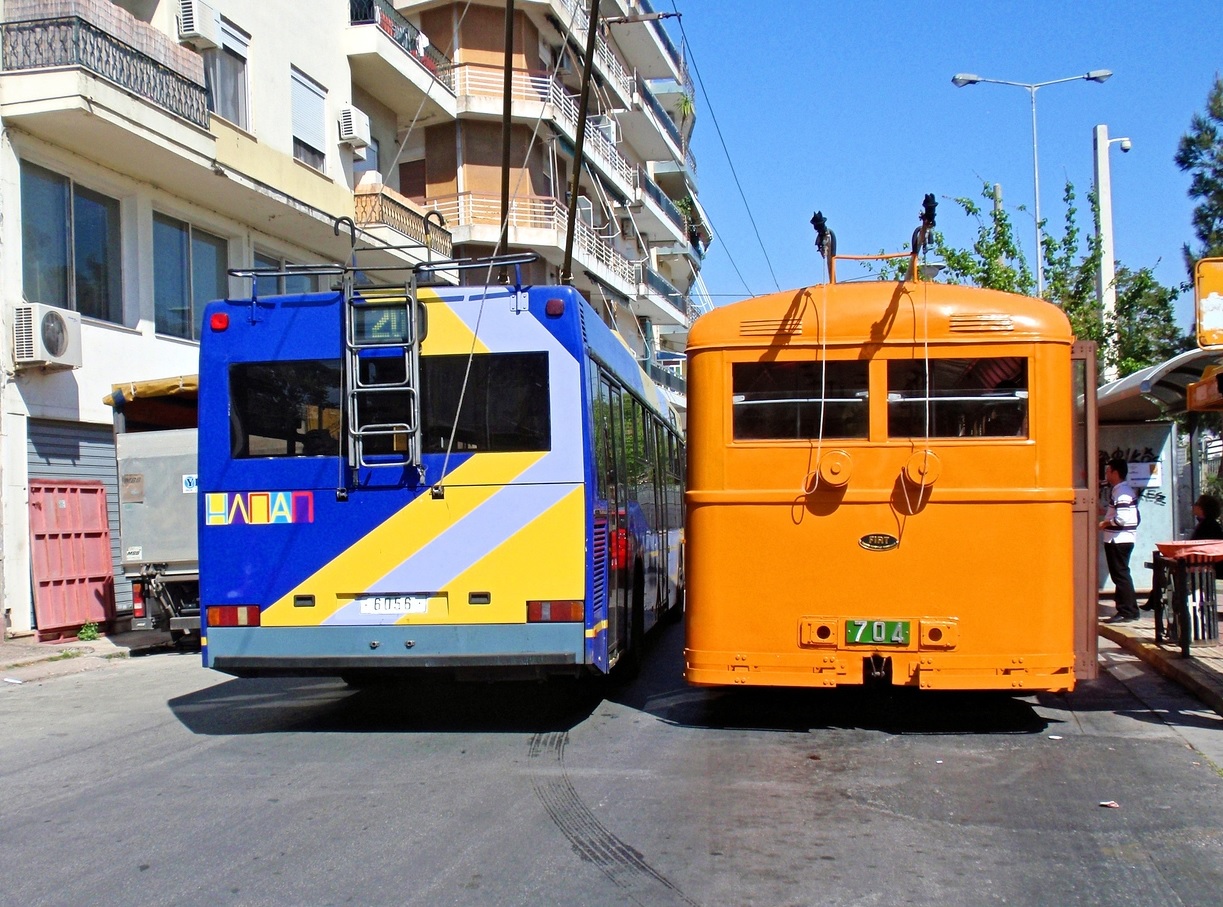 Athens, Neoplan N4216 (ELVO) № 6056; Athens, Fiat 656F № 704