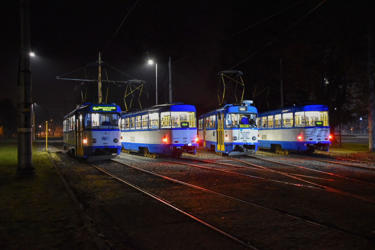 Острава, Tatra T3SU № 902; Острава, Tatra T3SUCS № 999; Острава, Tatra T3SUCS № 990; Острава, Tatra T3SUCS № 1006; Острава — 30.12.2022 — Прощание с Татрами Т3SU(CS) / ускорителями