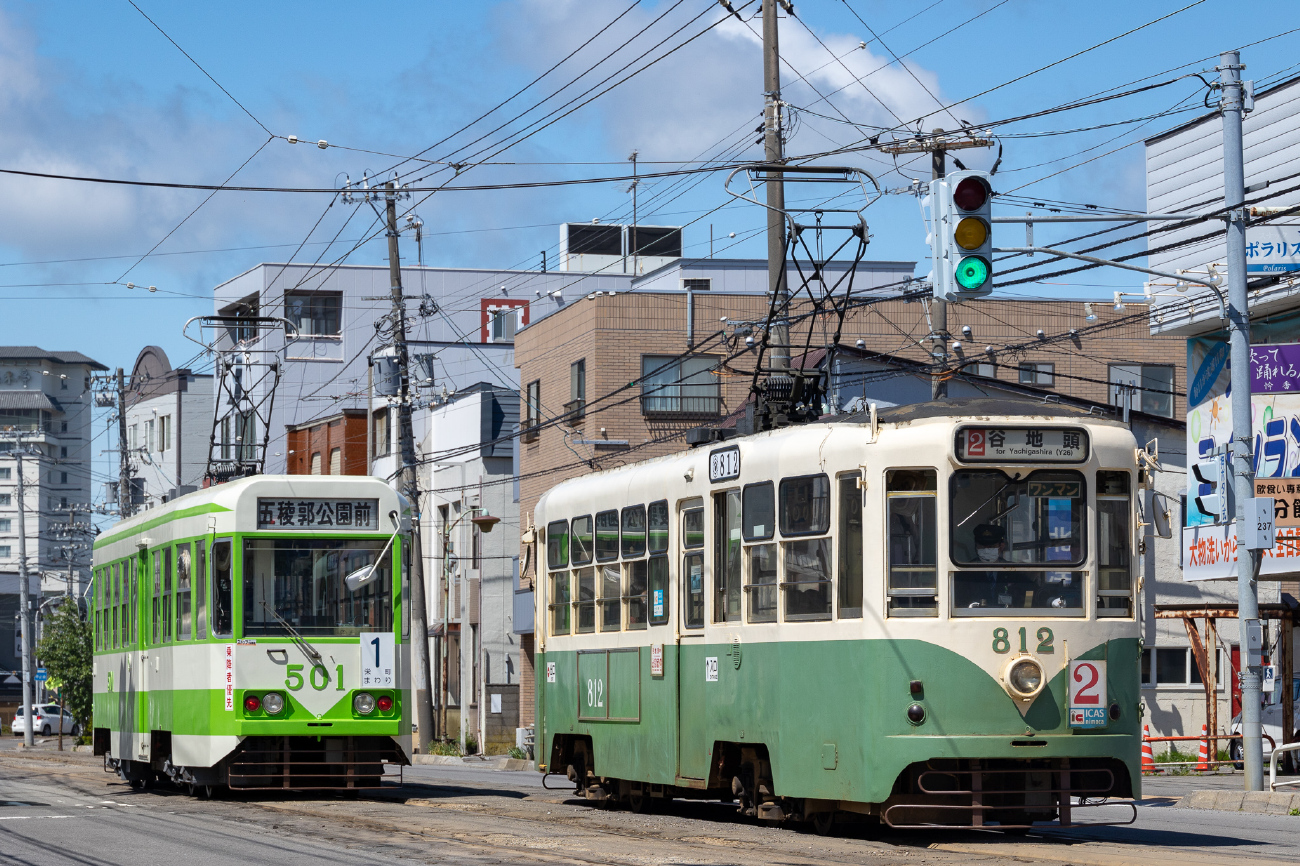 Хакодате, Nippon Sharyō Hakodate series 500 № 501; Хакодате, Hakodate series 800 № 812 Хакодате, Nippon Sharyō Hakodate series 500 № 501; Хакодате, Hakodate series 800 № 812