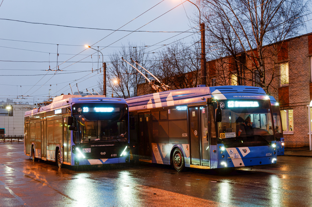 Szentpétervár, BKM 32100D «Olgerd» — 6101; Szentpétervár, Trolza-5265.08 “Megapolis” — 6034