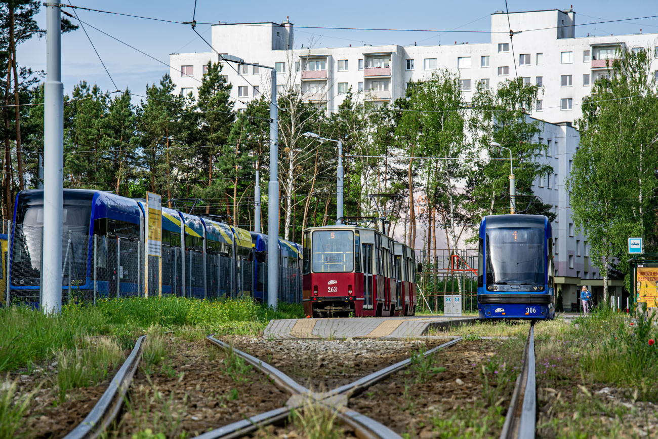 Торунь, Konstal 805NaD № 263; Торунь, PESA Swing 122NbT № 306