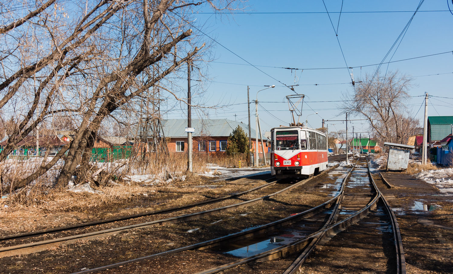 Омск, 71-605 (КТМ-5М3) № 100; Омск — Трамвайные линии — Правый Берег Оми