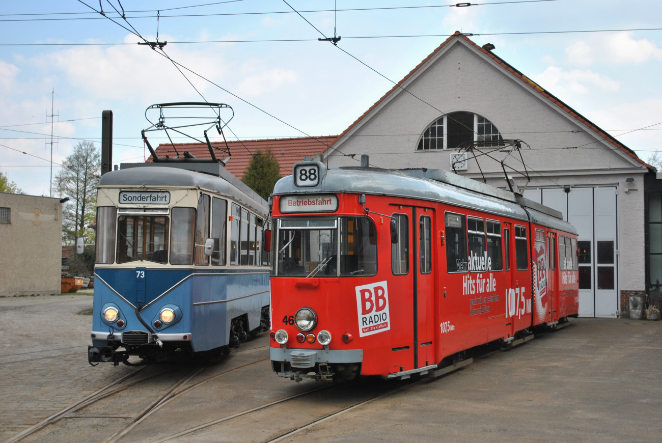 Schöneiche – Rüdersdorf, Schöneiche 4-axle motor car — 73; Schöneiche – Rüdersdorf, Duewag GT6ZR — 46