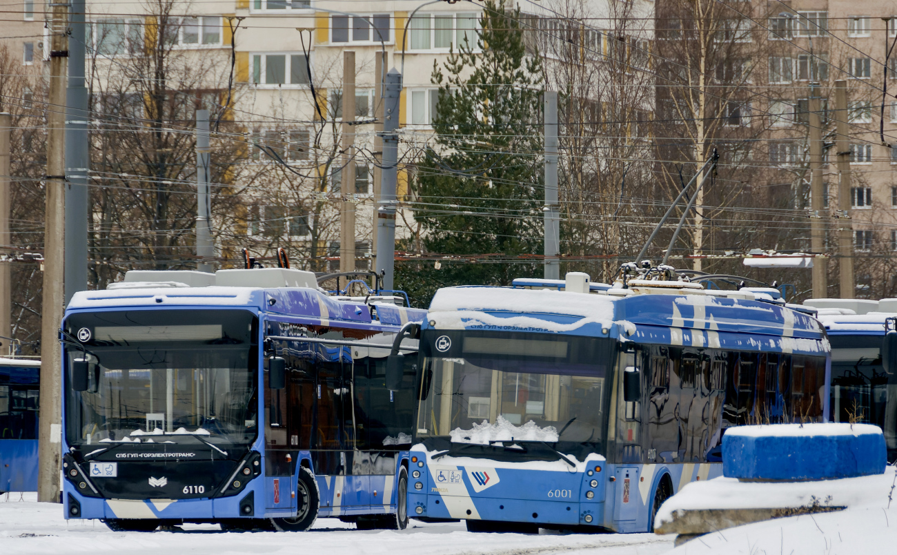 Saint-Petersburg, BKM 32100D «Olgerd» č. 6110; Saint-Petersburg, Trolza-5265.02 “Megapolis” č. 6001; Saint-Petersburg — Trolleybus depots