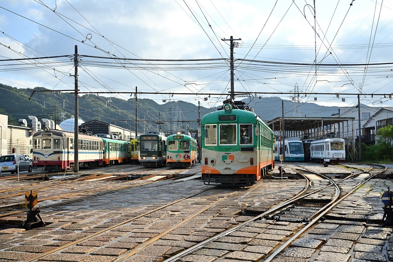 Kochi, Hitachi # 206; Kochi, Tosaden # 2003; Kochi, Tosaden # 602; Kochi, Hitachi # 210; Kochi, Little Dancer L # 101; Kochi, Carris 4-axle motorcar (Ligeiro) # 910