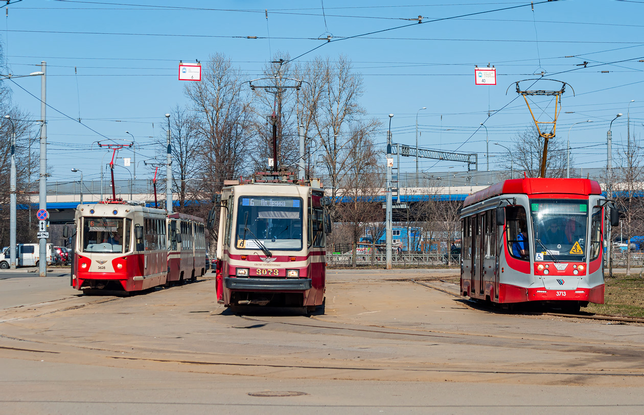 Санкт-Петербург, ЛМ-68М2 (мод. СПб ГЭТ) № 3628; Санкт-Петербург, ЛВС-86К № 3073; Санкт-Петербург, 71-623-03.01 № 3713