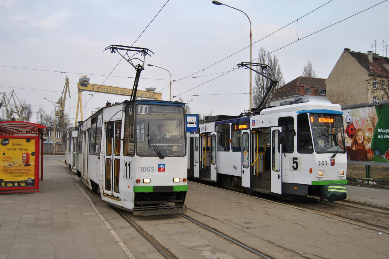 Щецин, Konstal 105N № 1065; Щецин, Tatra KT4DtM № 103