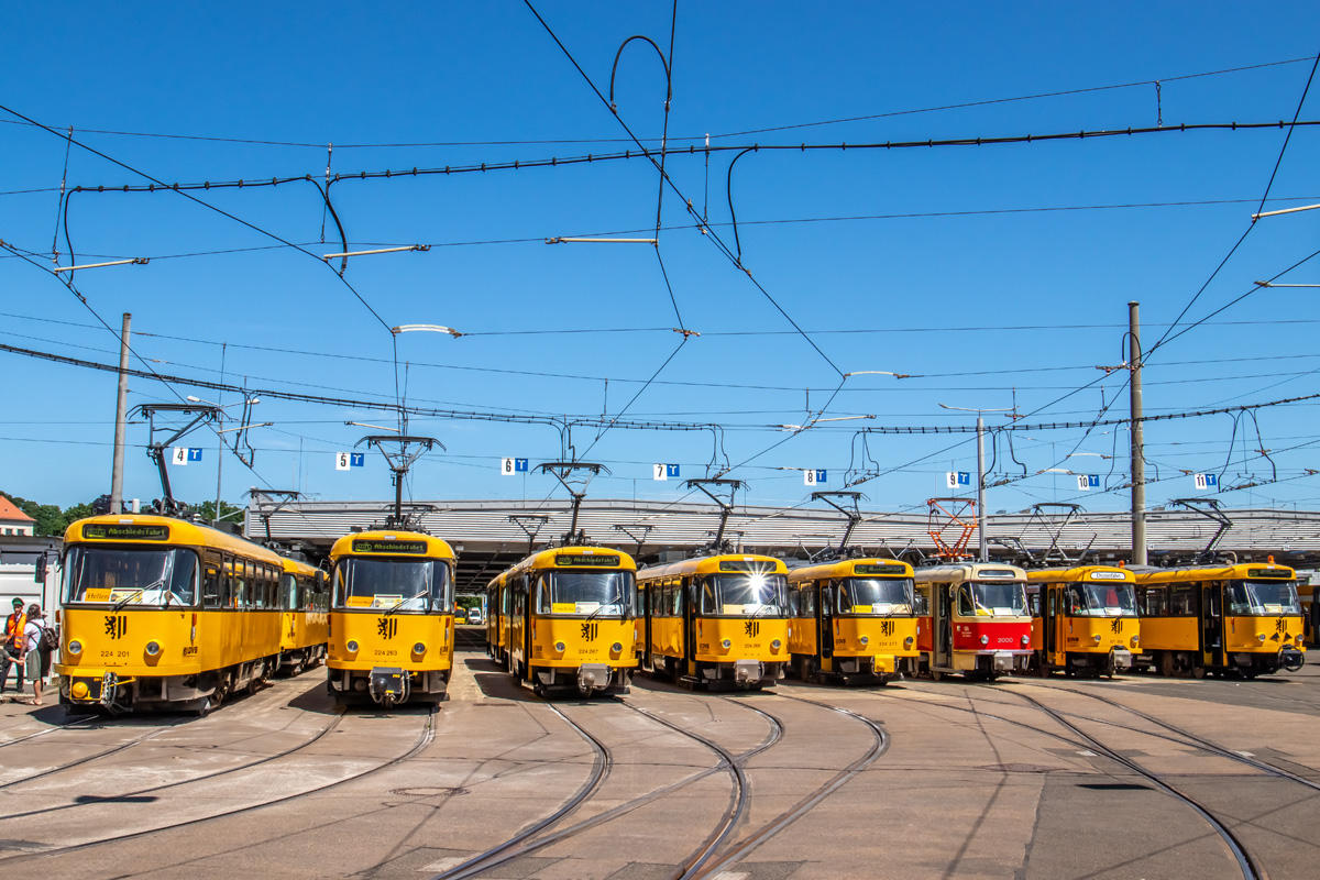 Дрезден, Tatra T4D-MT № 224 201 (201 317); Дрезден, Tatra T4D-MT № 224 263; Дрезден, Tatra T4D-MT № 224 267; Дрезден, Tatra T4D-MT № 224 269 (201 318); Дрезден, Tatra T4D-MT № 224 277; Дрезден, Tatra T4D № 2000 (201 314); Дрезден, Tatra T4D-MI № 201 009; Дрезден, Tatra T4D-MS № 201 006; Дрезден — Окончательное прощание с вагонами Татра после 56 лет службы (03.06.2023)