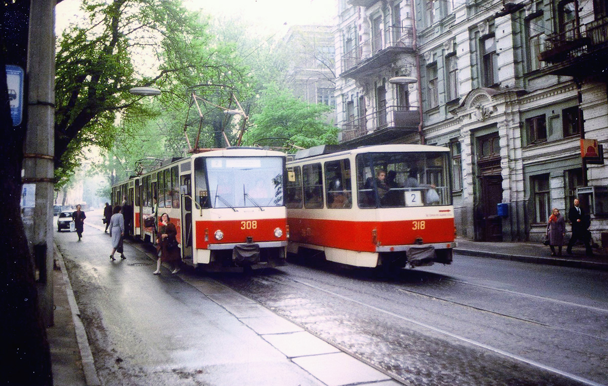 Киев, Tatra T6B5SU № 308; Киев, Tatra T6B5SU № 318; Киев — Исторические фотографии; Киев — Трамвайные линии: Закрытые линии