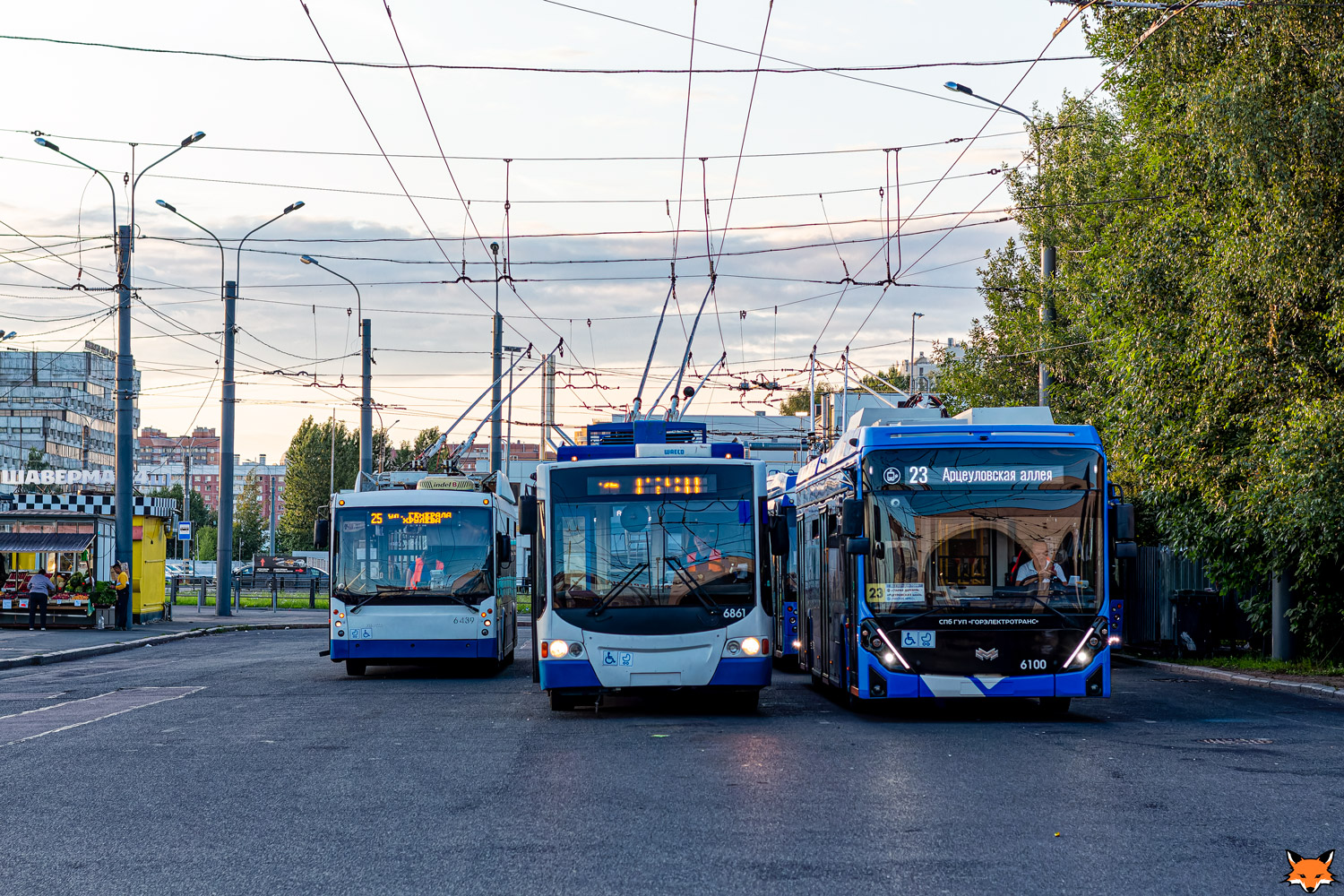 Petrohrad, Trolza-5265.00 “Megapolis” č. 6439; Petrohrad, VMZ-5298.01 “Avangard” č. 6861; Petrohrad, BKM 32100D «Olgerd» č. 6100