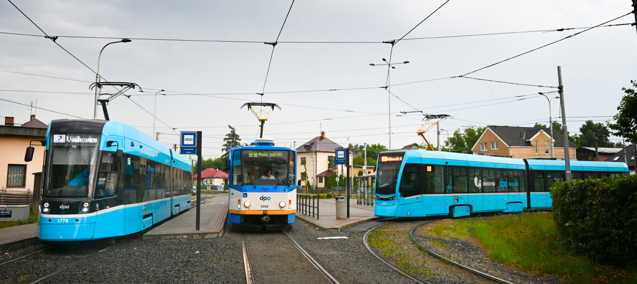 Острава, Škoda 39T ForCity Smart № 1778; Острава, Tatra KT8D5R.N1 № 1502; Острава, Stadler Tango NF2 № 1728