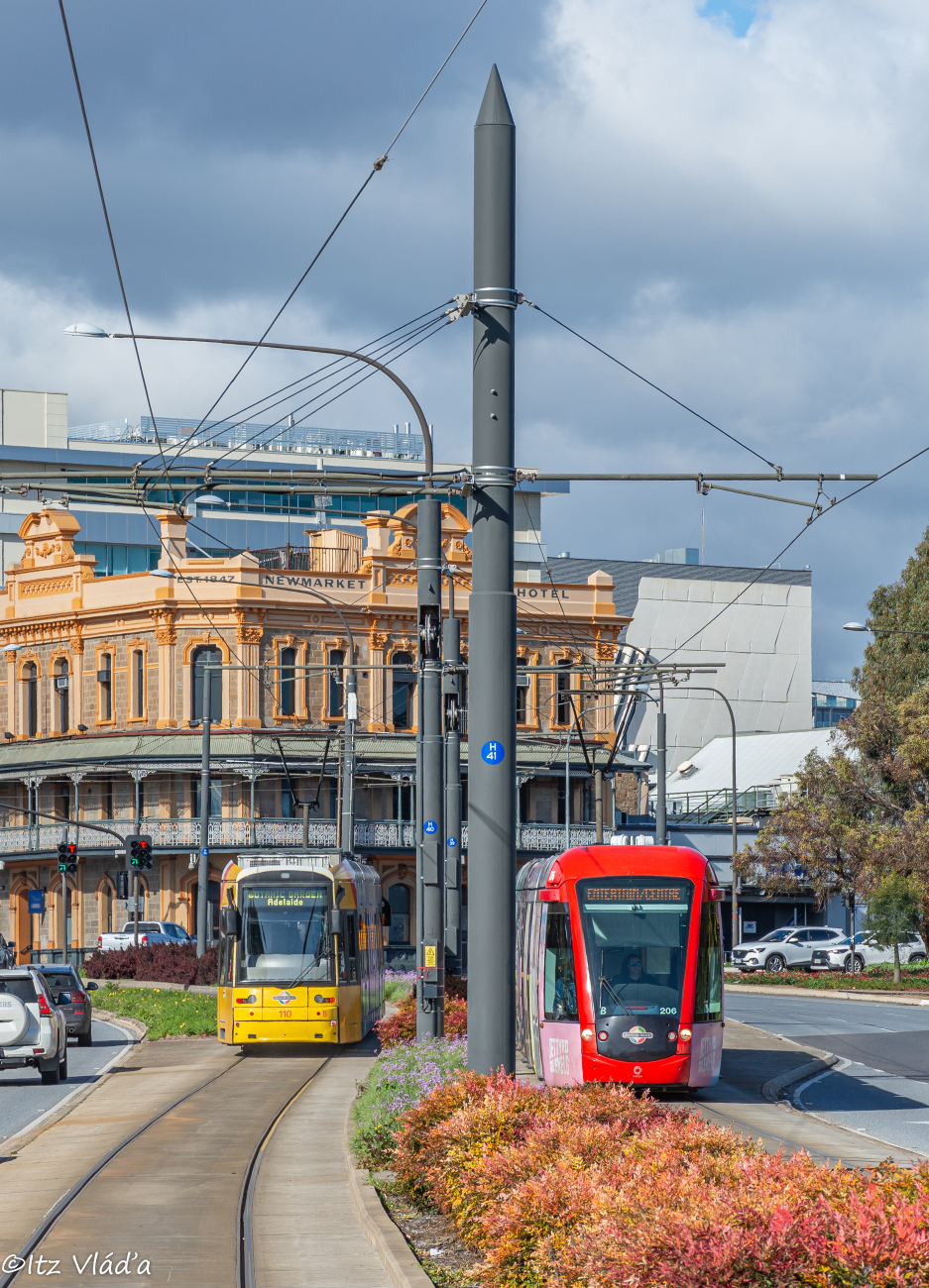 Adelaide, Bombardier Flexity Classic № 110; Adelaide, Alstom Citadis 302 № 206