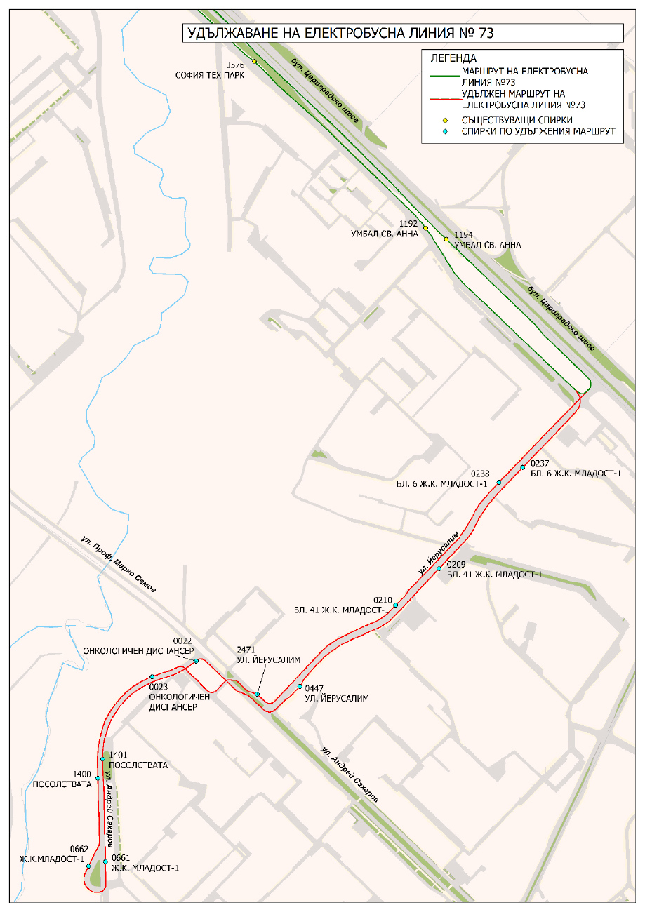 Sofia — Map and schemes of electric bus routes