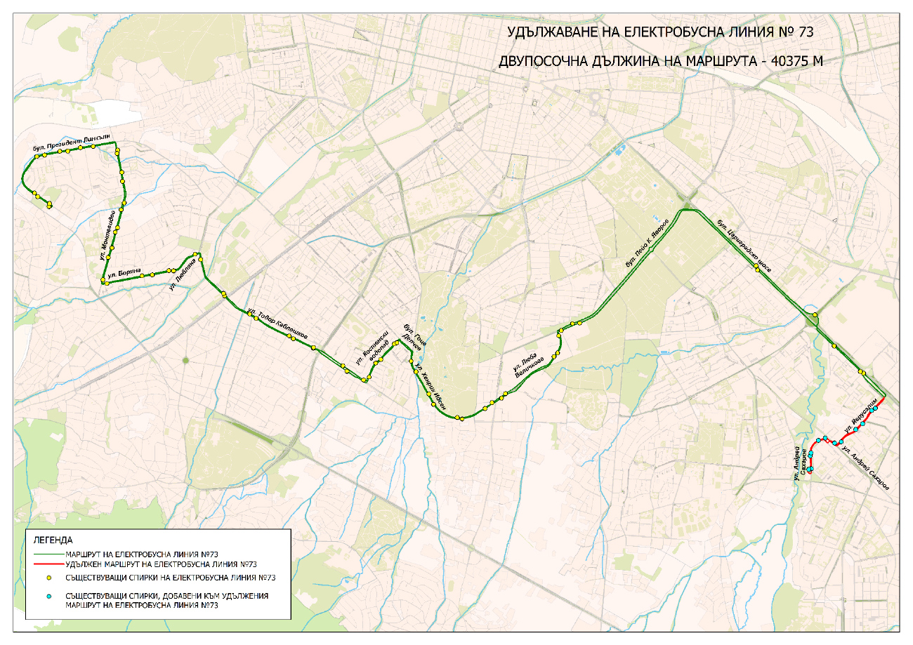 Sofia — Map and schemes of electric bus routes