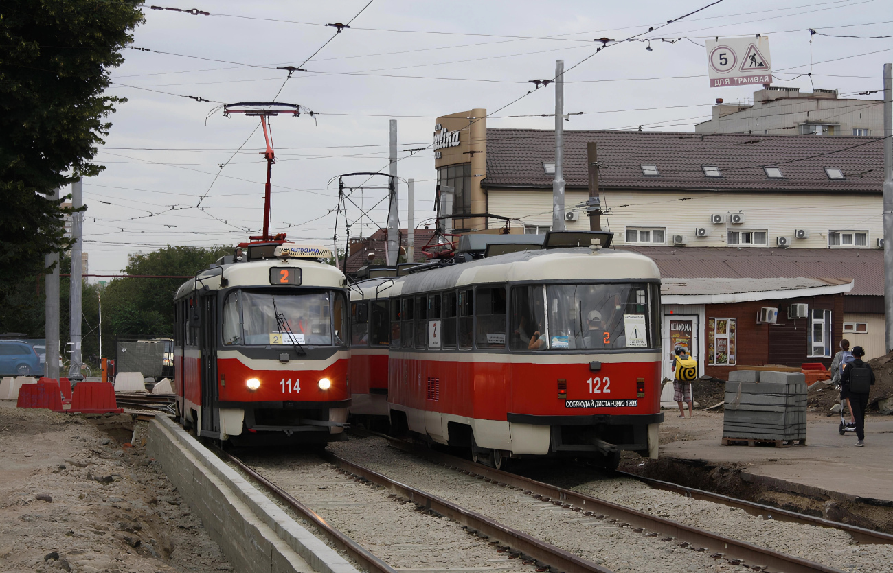 Краснодар, Tatra T3SU КВР ТМЗ № 114; Краснодар, Tatra T3SU КВР ТРЗ № 122; Краснодар — Реконструкция трамвайного узла у КубГТУ