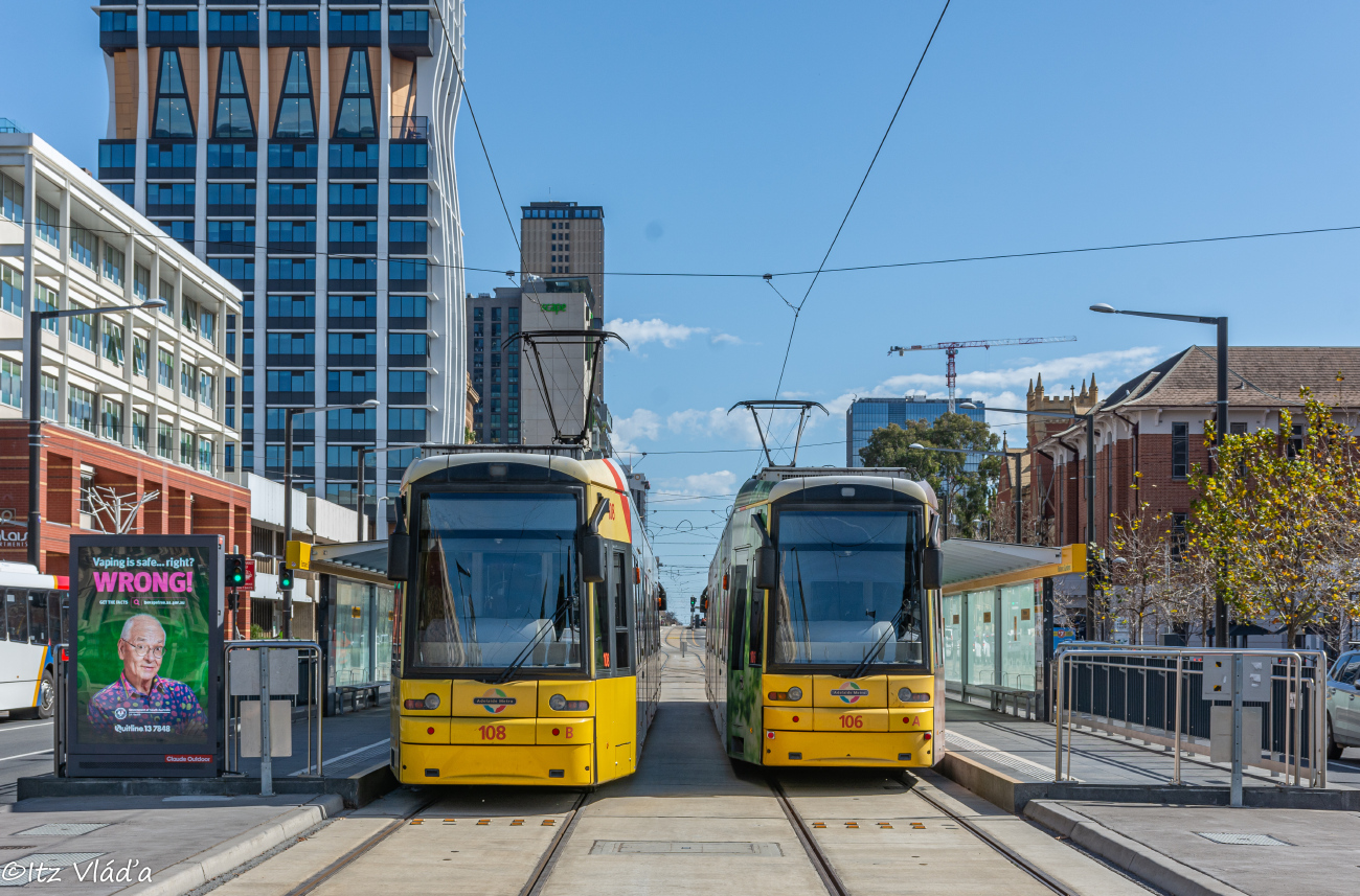 Аделаида, Bombardier Flexity Classic № 108; Аделаида, Bombardier Flexity Classic № 106; Аделаида — Забастовка водителей трамваев — 25.08.2023
