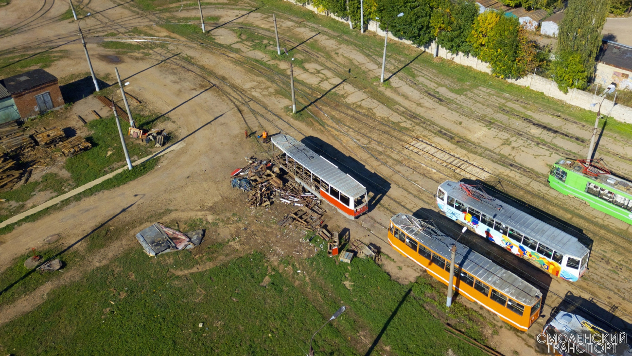 Smolenskas, 71-605A nr. 194; Smolenskas, 71-605 (KTM-5M3) nr. 136; Smolenskas — Tram depot and service lines