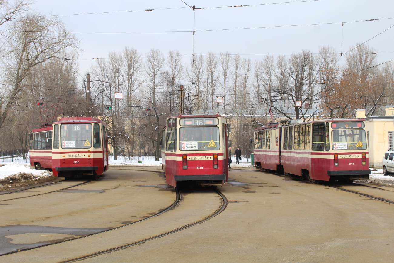 Санкт-Петербург, 71-147К (ЛВС-97К) № 8102; Санкт-Петербург, ЛВС-86К № 8181; Санкт-Петербург, ЛВС-86К № 8194; Санкт-Петербург — Конечные станции и разворотные кольца