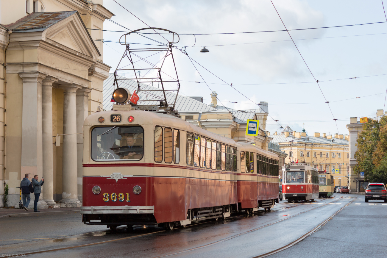Санкт-Петербург, ЛМ-49 № 3691; Санкт-Петербург, ЛМ-68 № 6249; Санкт-Петербург — Парад в честь 116-летия Петербургского трамвая — 01.10.2023