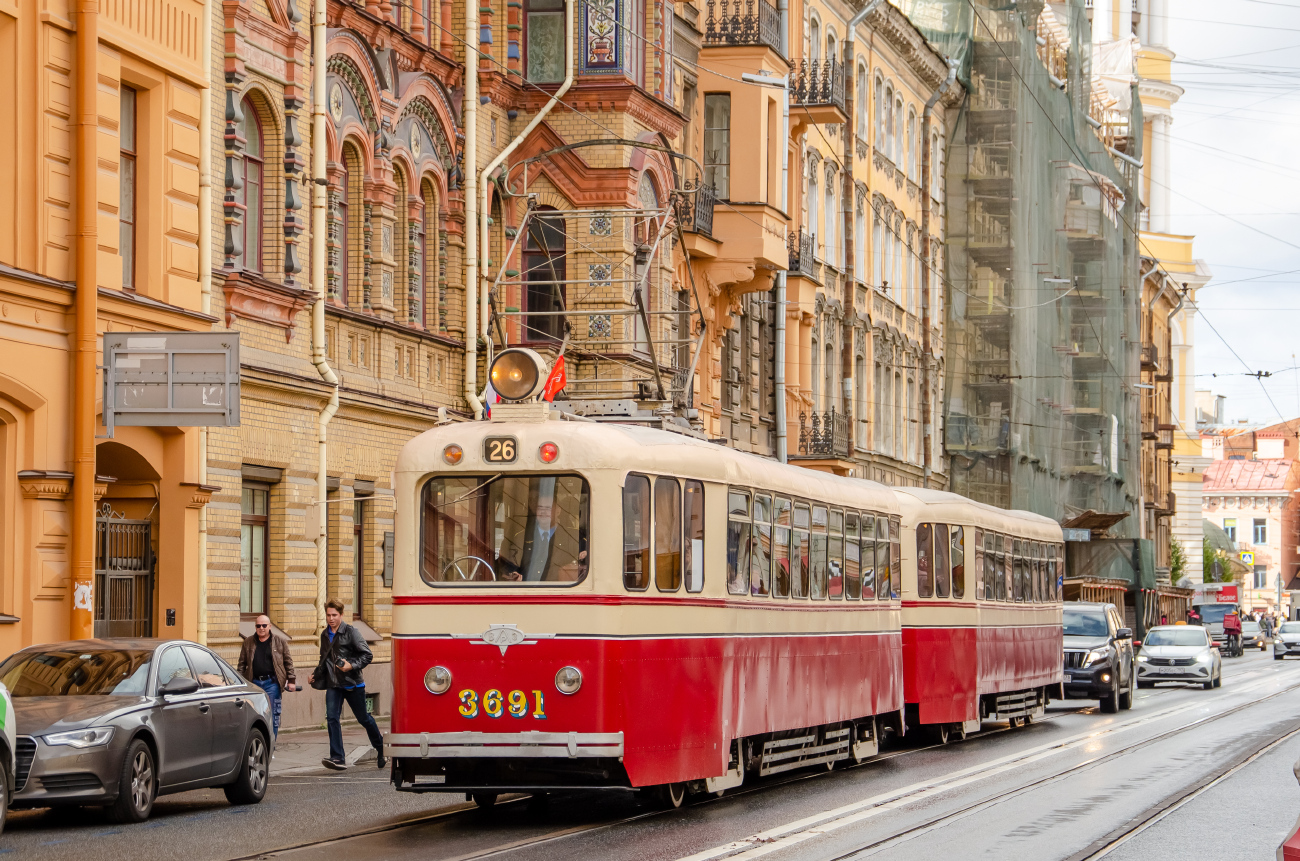 聖彼德斯堡, LM-49 # 3691; 聖彼德斯堡 — Parade in honor of the 116th anniversary of the St. Petersburg tram — 01.10.2023