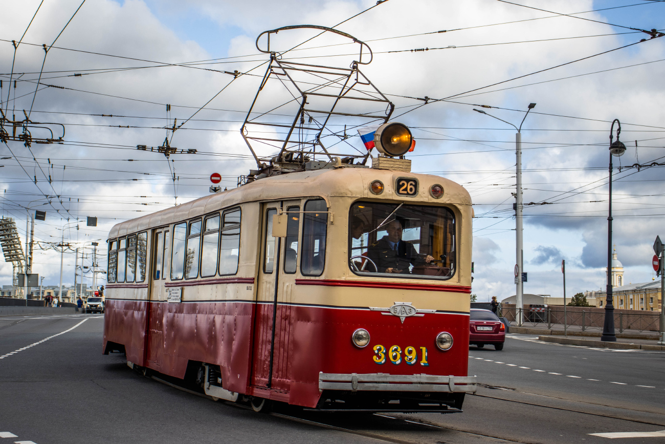 Санкт-Петербург, ЛМ-49 № 3691; Санкт-Петербург — Парад в честь 116-летия Петербургского трамвая — 01.10.2023
